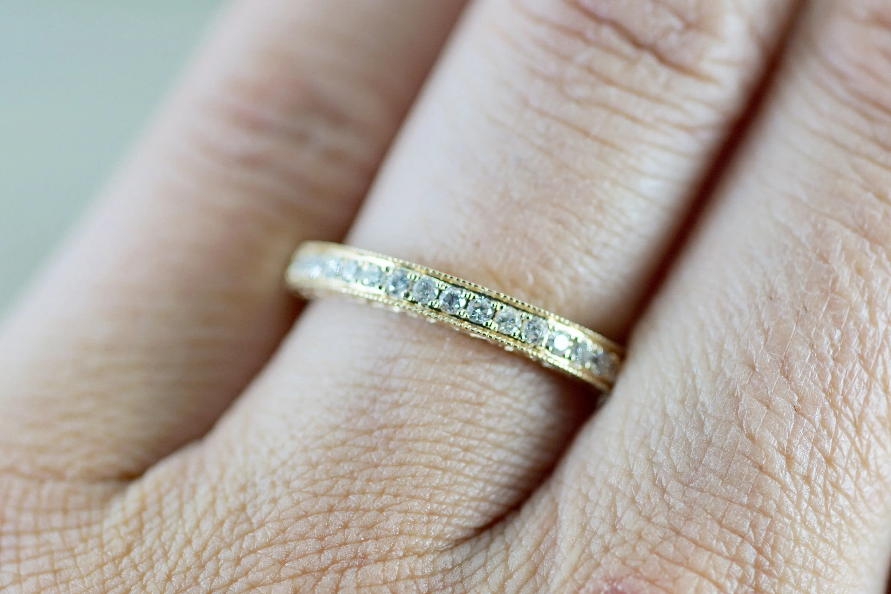 14kt Yellow Gold Diamond Milgrain Etching Vintage Wedding Engagement Anniversary Band Ring Filigree Vine