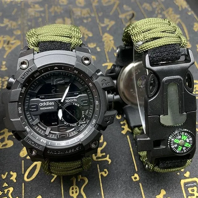 ADDIES Men Military Sports Digital Watches Compass Outdoor Survival Multi-function Waterproof Men's Watch Relogio Masculino W182