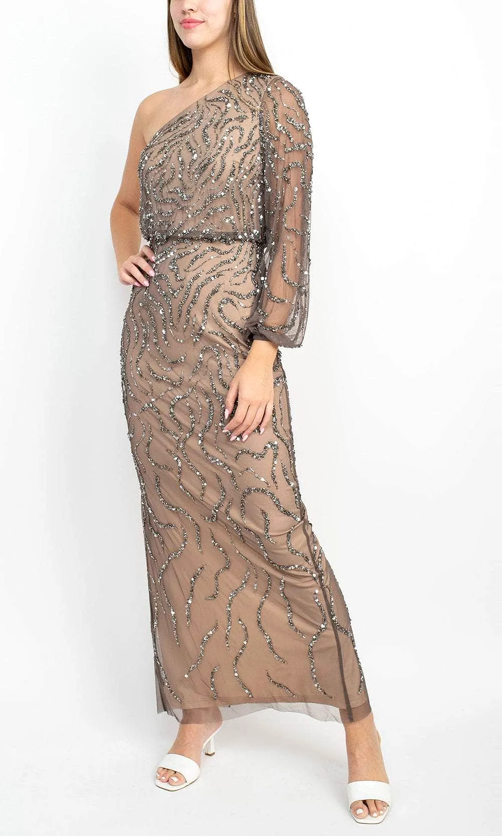 Adrianna Papell AP1E208694 - Beaded One Shoulder Evening Dress