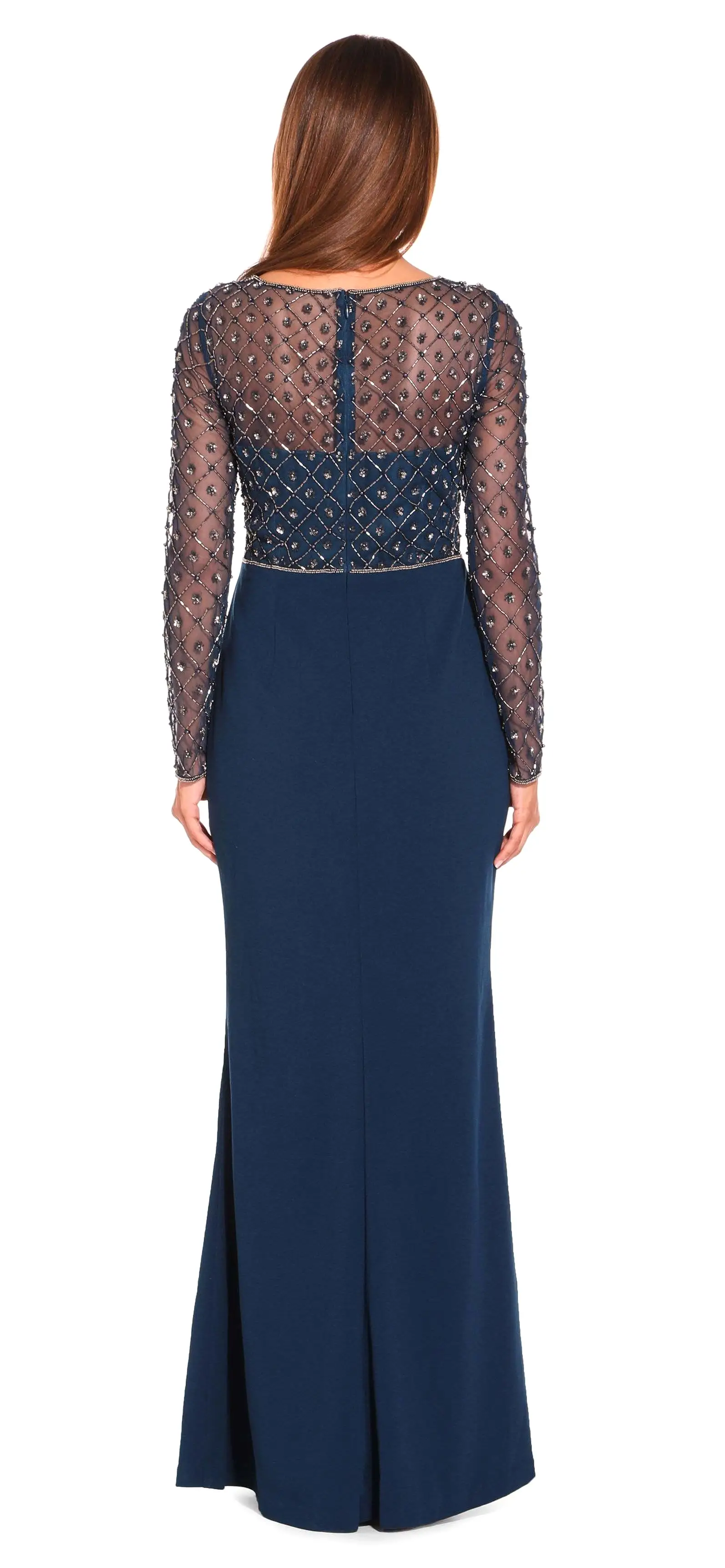 Adrianna Papell - Embellished V-Neck Evening Dress AP1E203730 - 1 pc Deep Blue In Size 4 Available