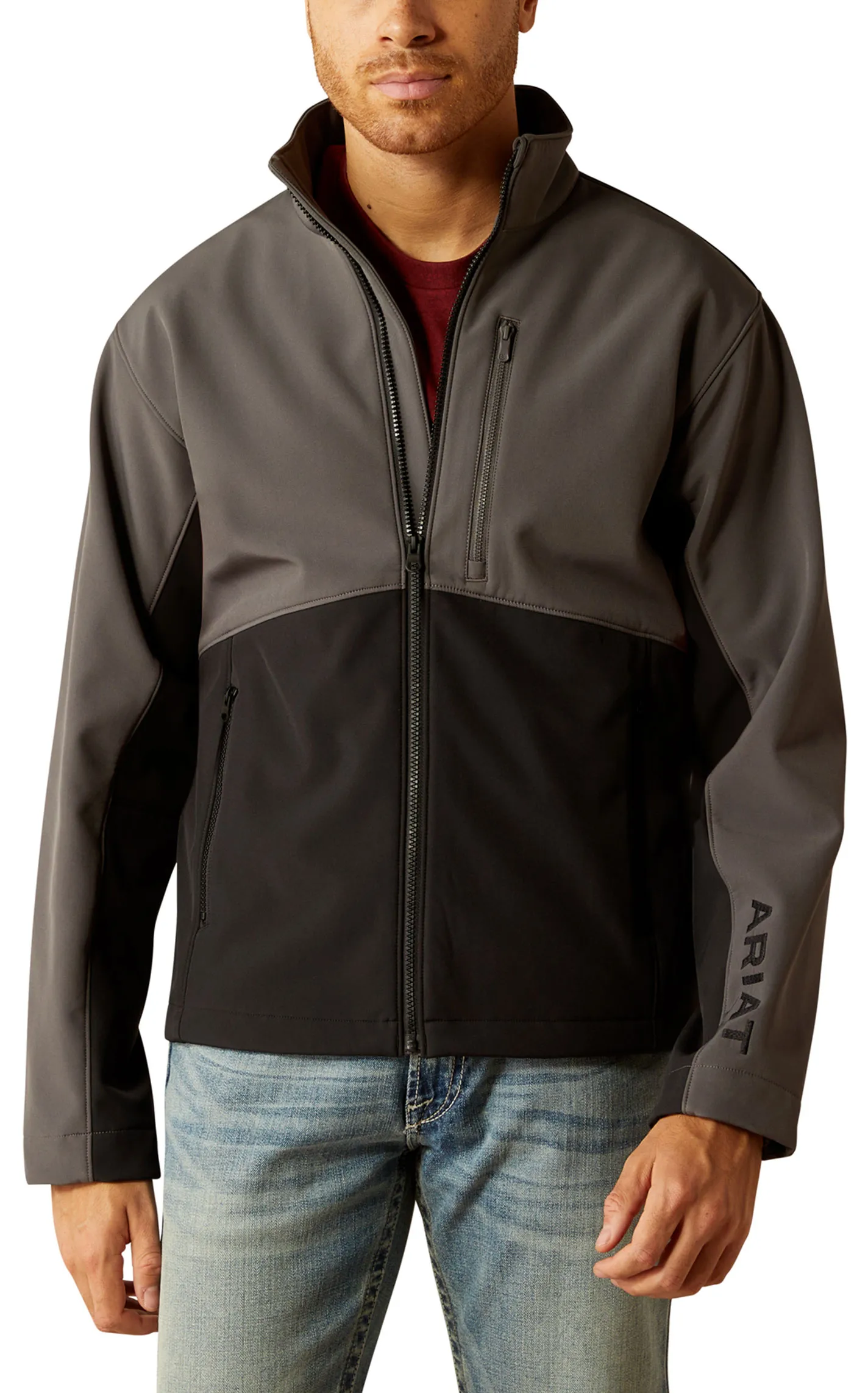 Ariat Men's Black & Grey Logo Embroidered Softshell Jacket