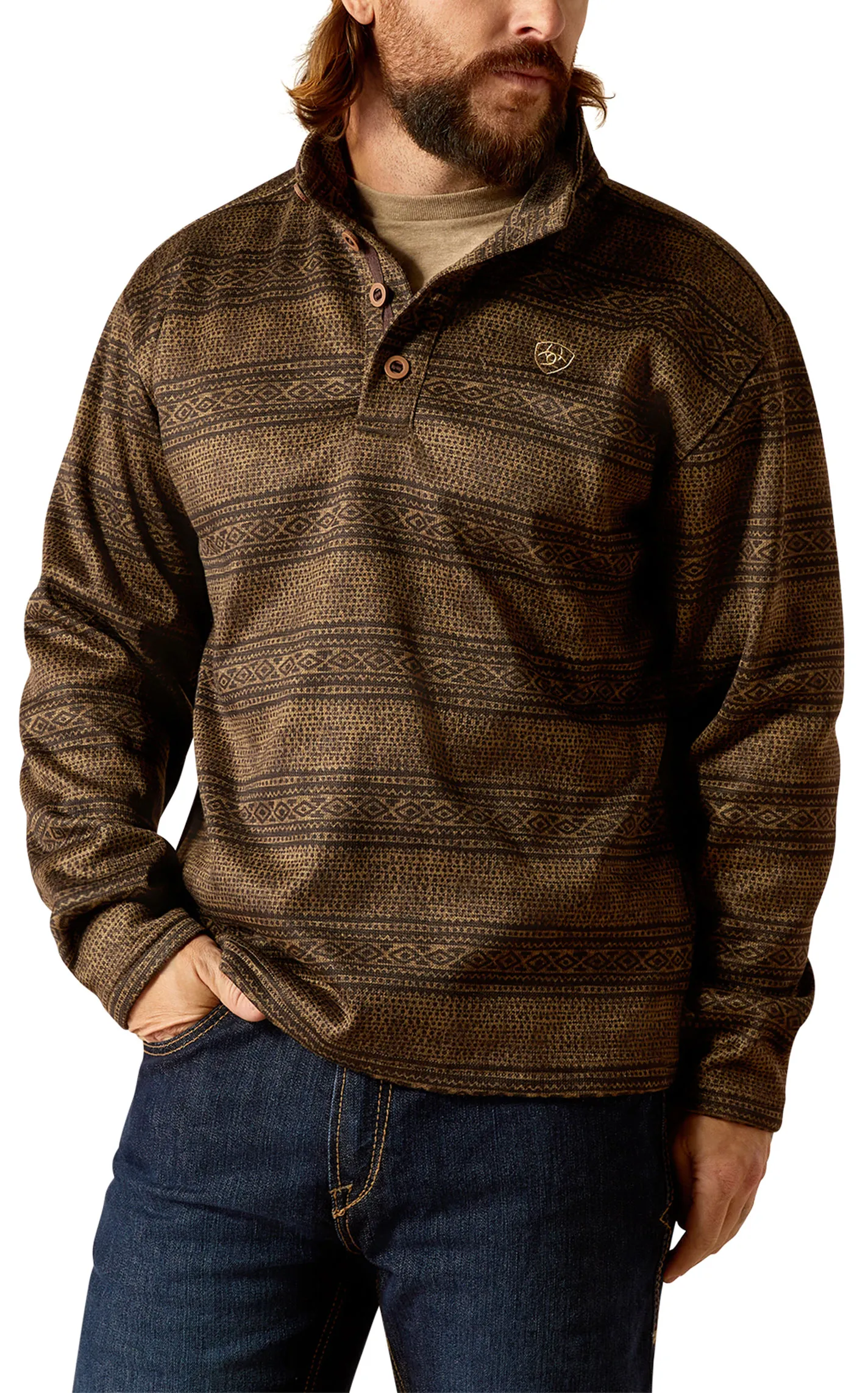 Ariat Men's Wesley Shades of Coffee Aztec Serape 1/4 Button Pullover