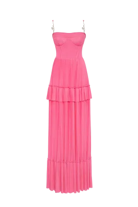 Barbie pink spaghetti strap pleated maxi dress, Garden of Eden