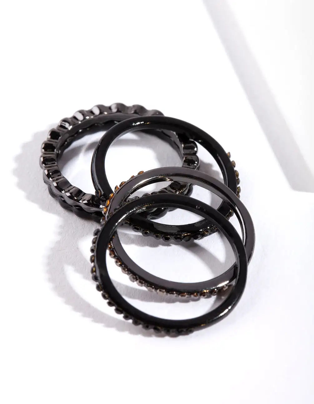 Black Fine Diamante Ring Stack