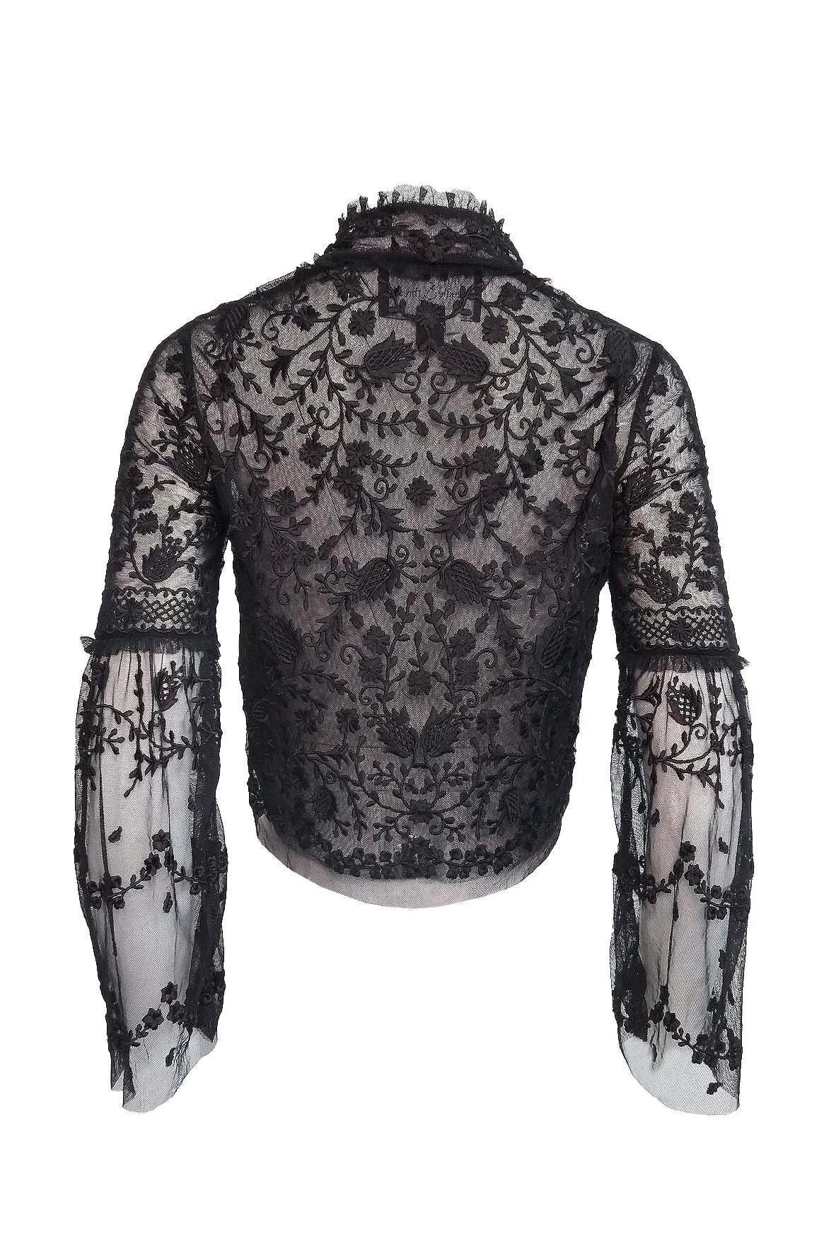 Black Floral Laced Long Sleeve Outerwear With Tie