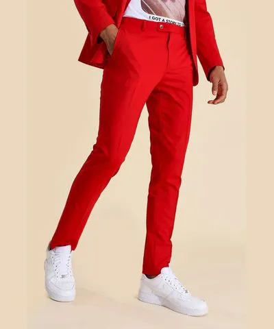 boohooMAN Mens Skinny Red Suit Pants