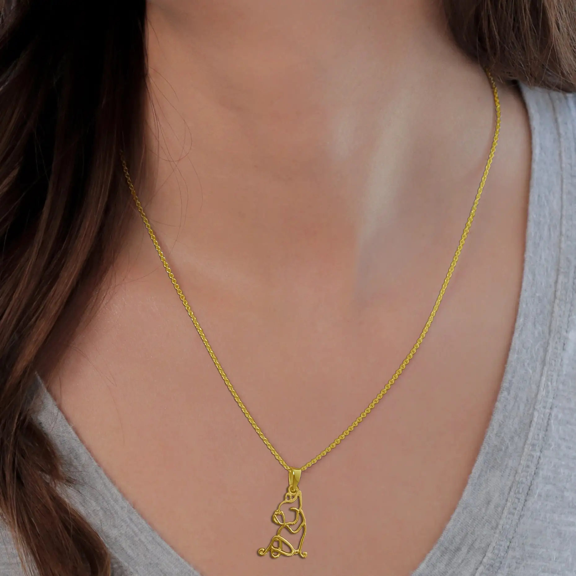 Bulldog Silhouette Pendant Necklace - Gold Plated