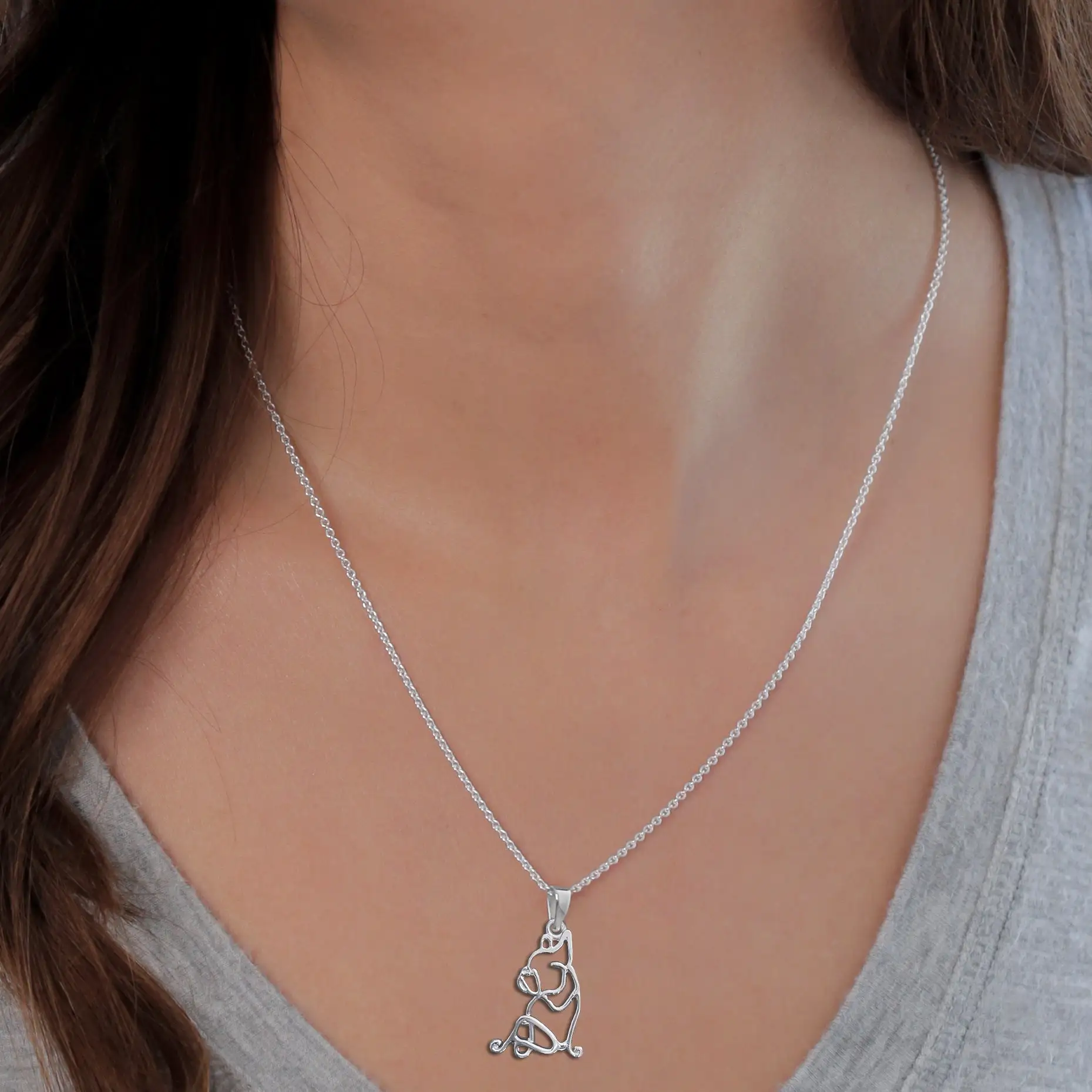 Bulldog Silhouette Pendant Necklace - Silver