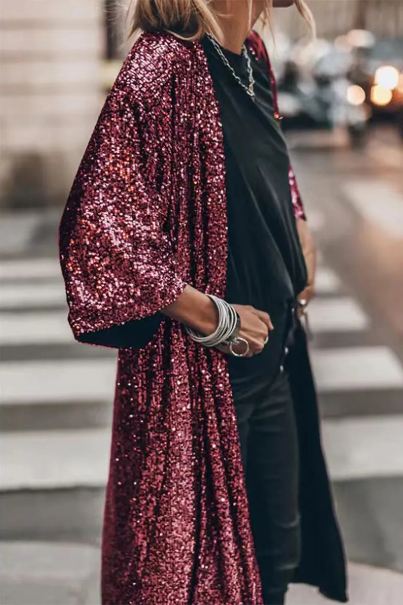 Casual Street Solid Sequins Sequined U Neck Outerwear