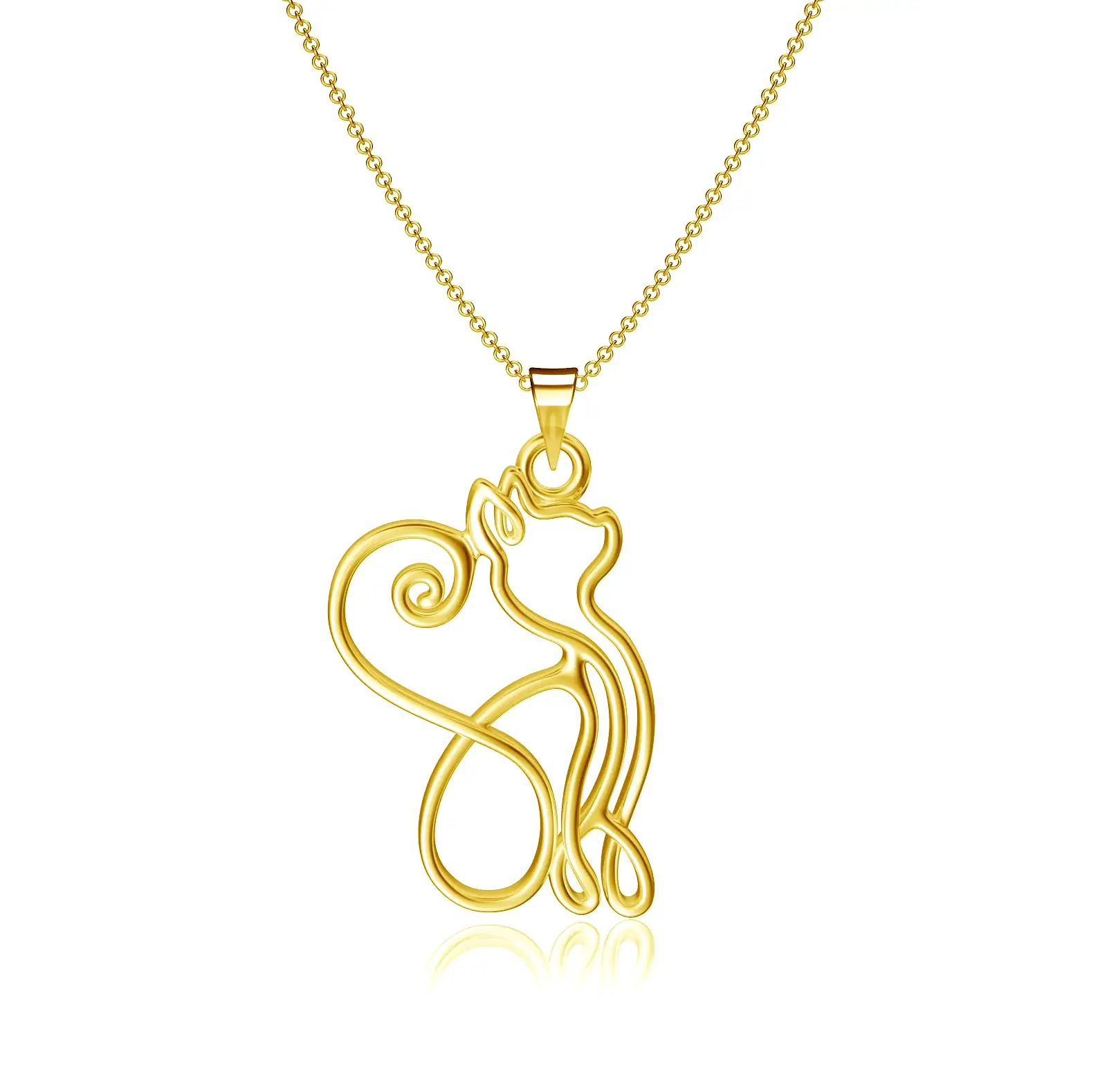 Cat Silhouette Pendant Necklace - Gold Plated