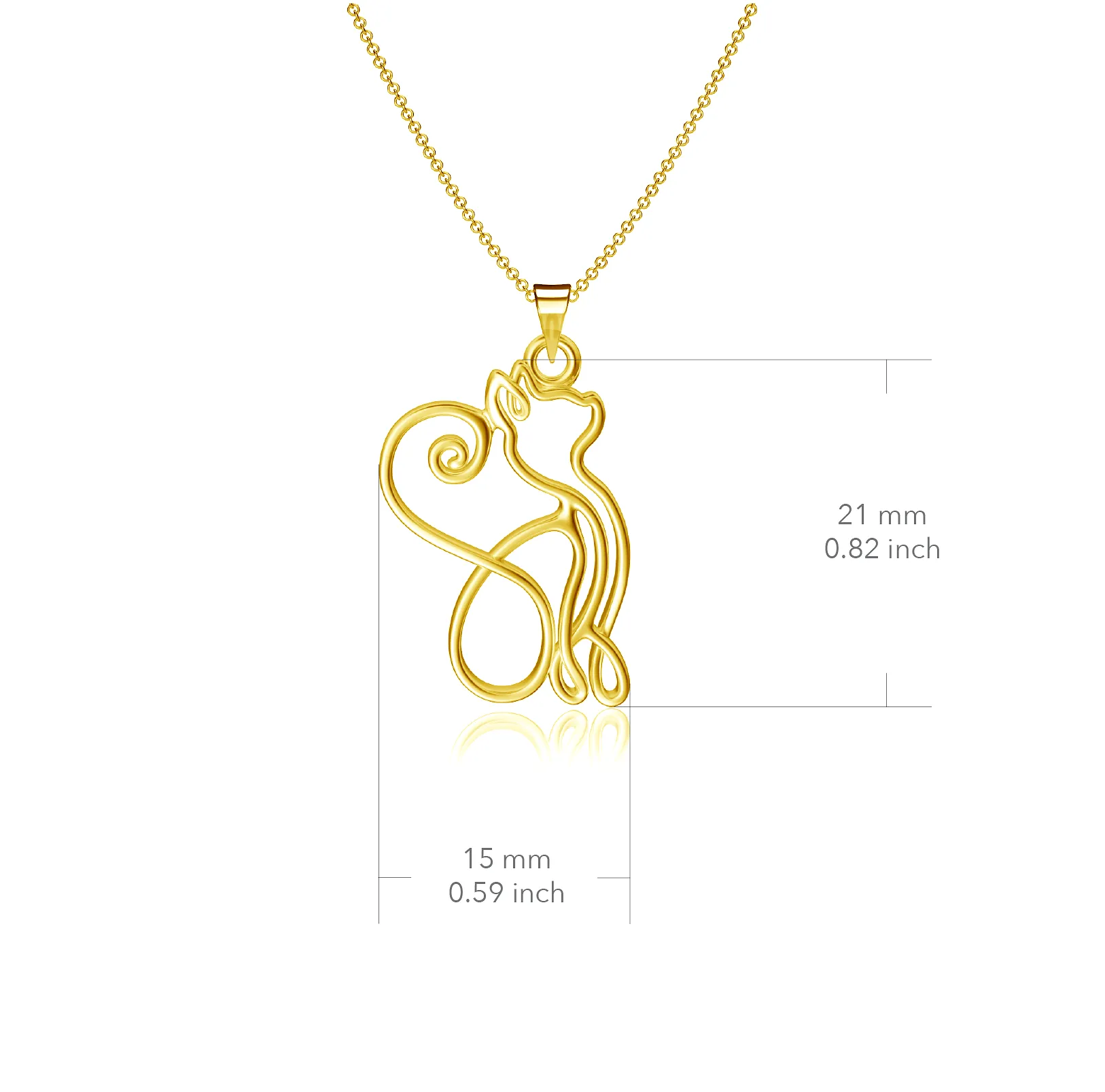 Cat Silhouette Pendant Necklace - Gold Plated