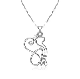 Cat Silhouette Pendant Necklace - Silver