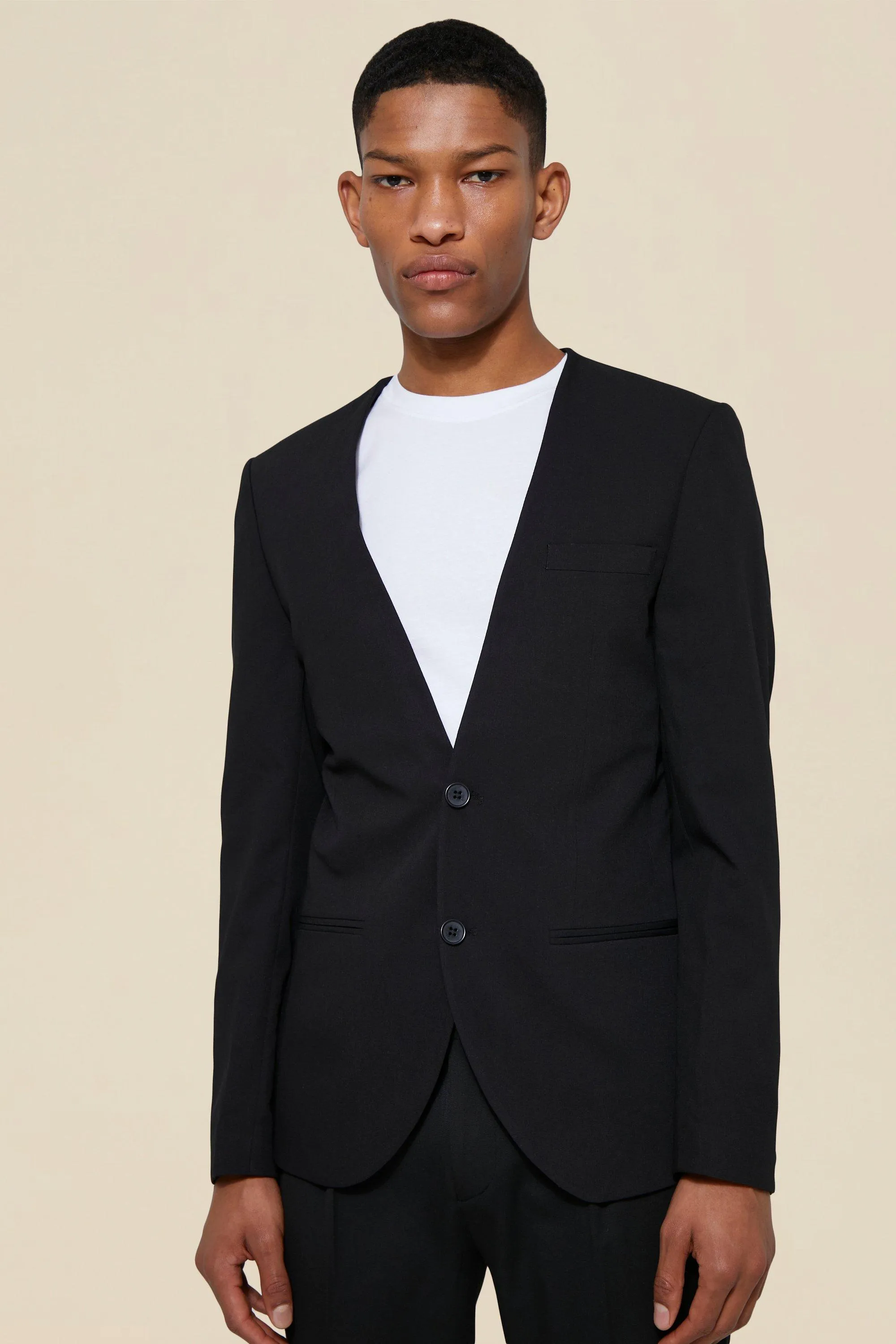 Collarless Suit Jacket