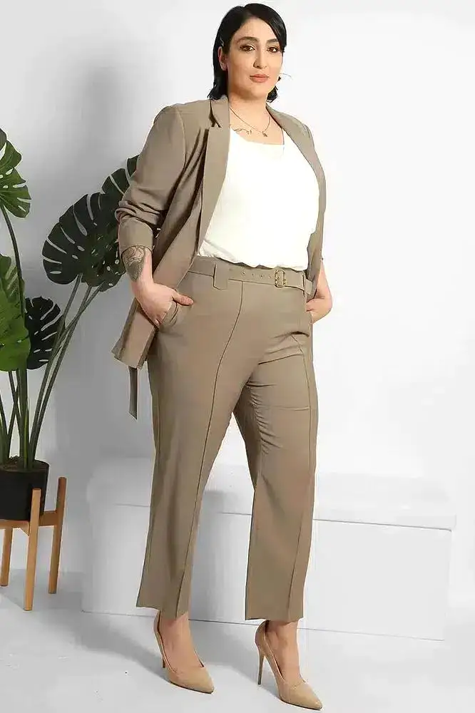 Cropped Trousers And Fitted Belted Blazer Suit