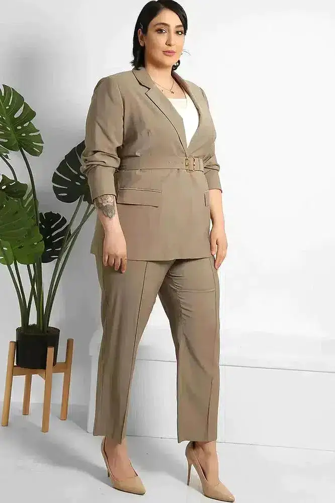 Cropped Trousers And Fitted Belted Blazer Suit