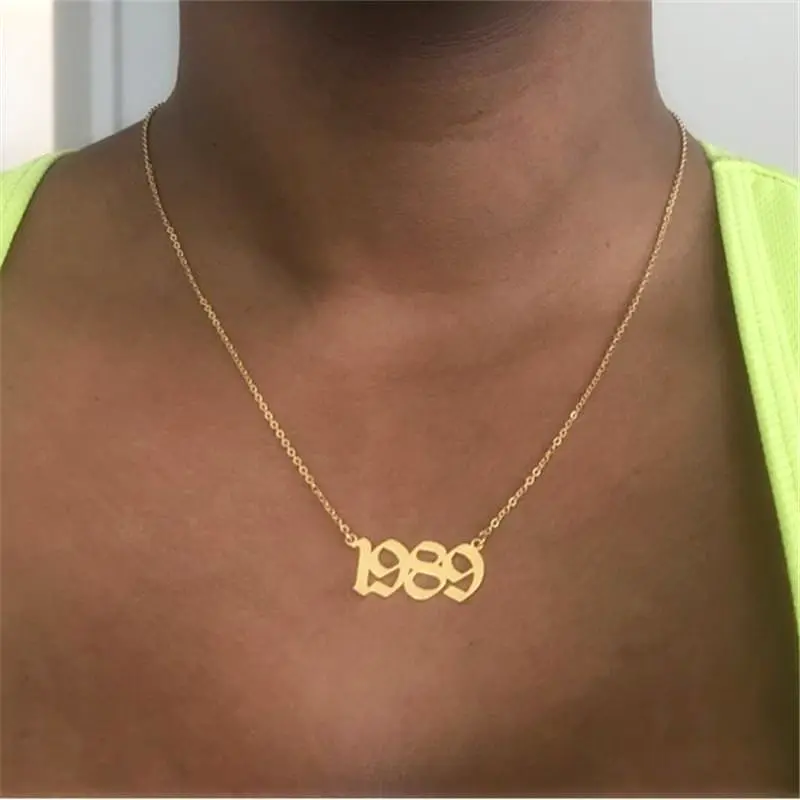 Custom Birth Year Gold Stainless Steel Necklace