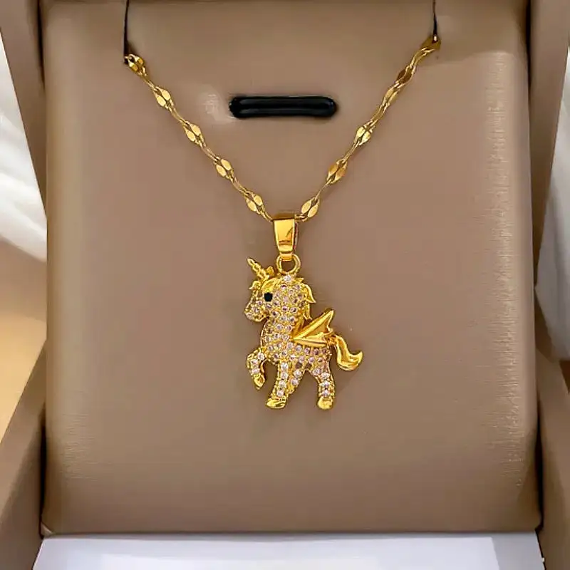 cute angel pony pendant unicorn necklace ladies light luxury niche European and American clavicle chain