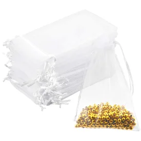 DoGeek 60pcs White Organza Gift Bags Medium 13 x 18cm Drawstring Jewelry Pouches Wedding Party Favour and Candy Bags