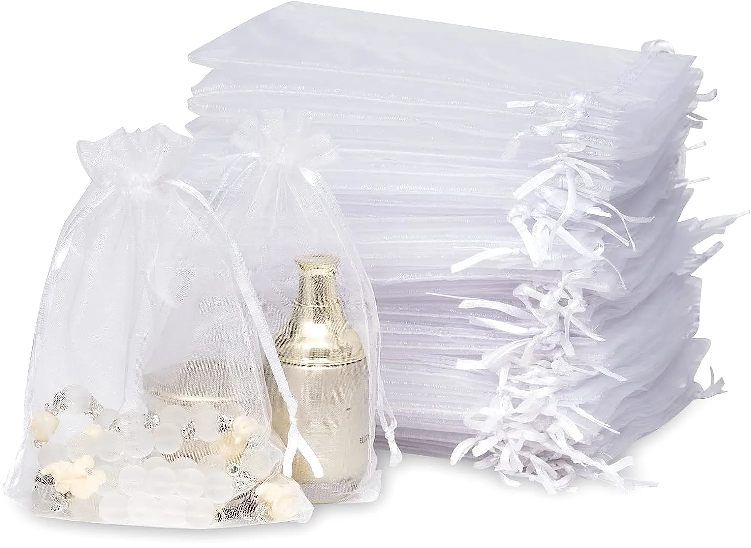 DoGeek 60pcs White Organza Gift Bags Medium 13 x 18cm Drawstring Jewelry Pouches Wedding Party Favour and Candy Bags