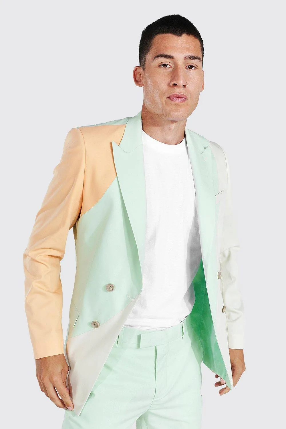 Double Breasted Skinny Spliced Suit Jacket