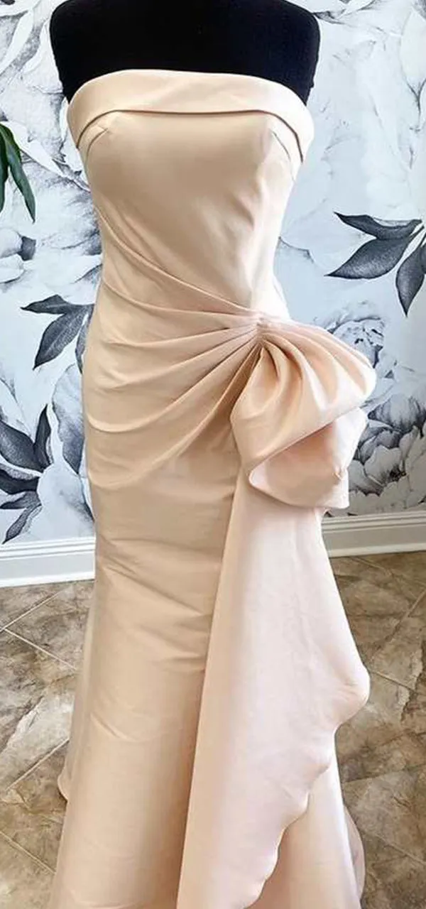 Elegant Straight Neck Mermaid Satin Long Bridesmaid Dresses Online, BG755