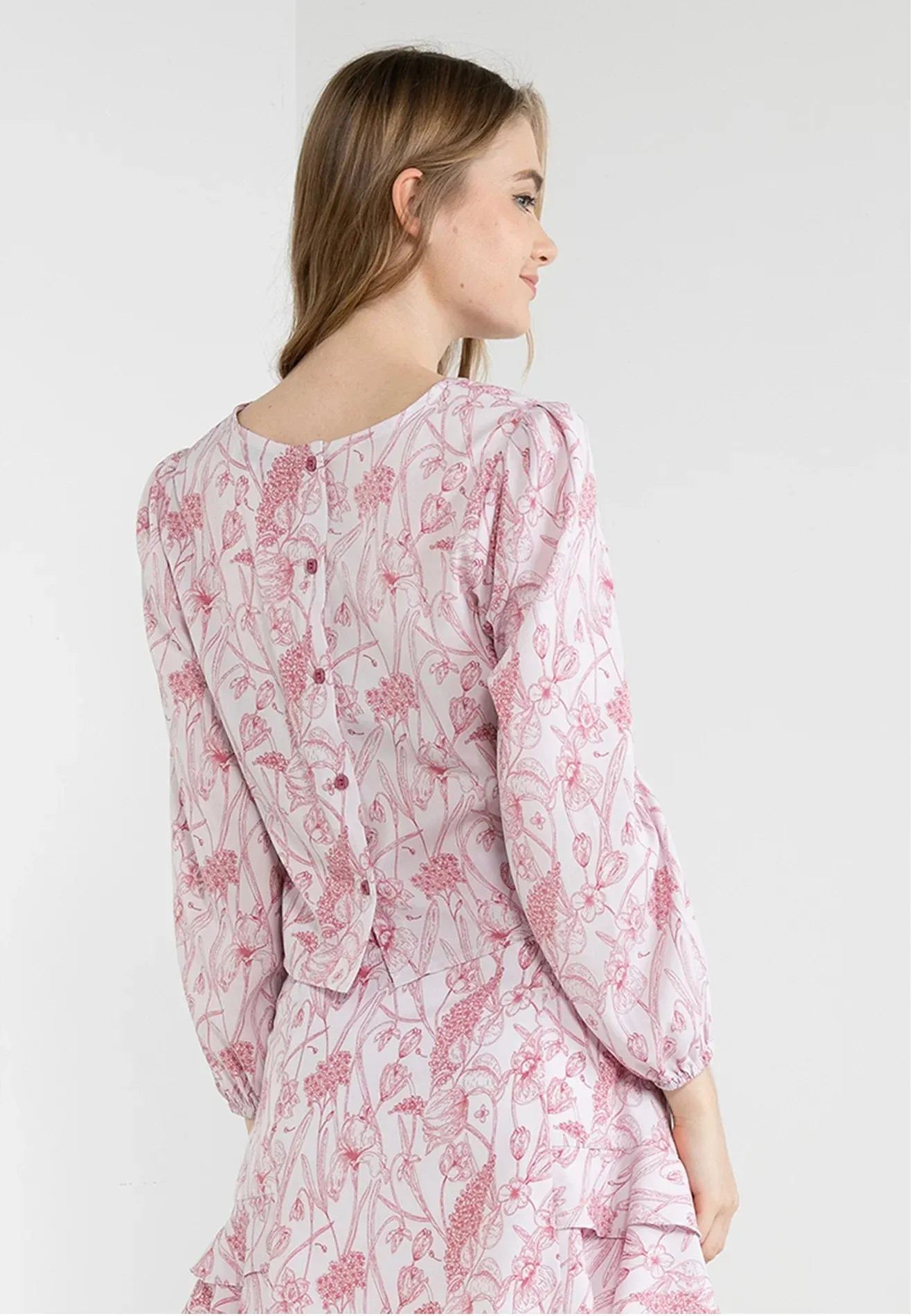 ELLE Apparel Orchid Printed V-Neck Blouse