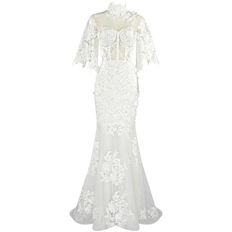 Elly White Lace Maxi Gown