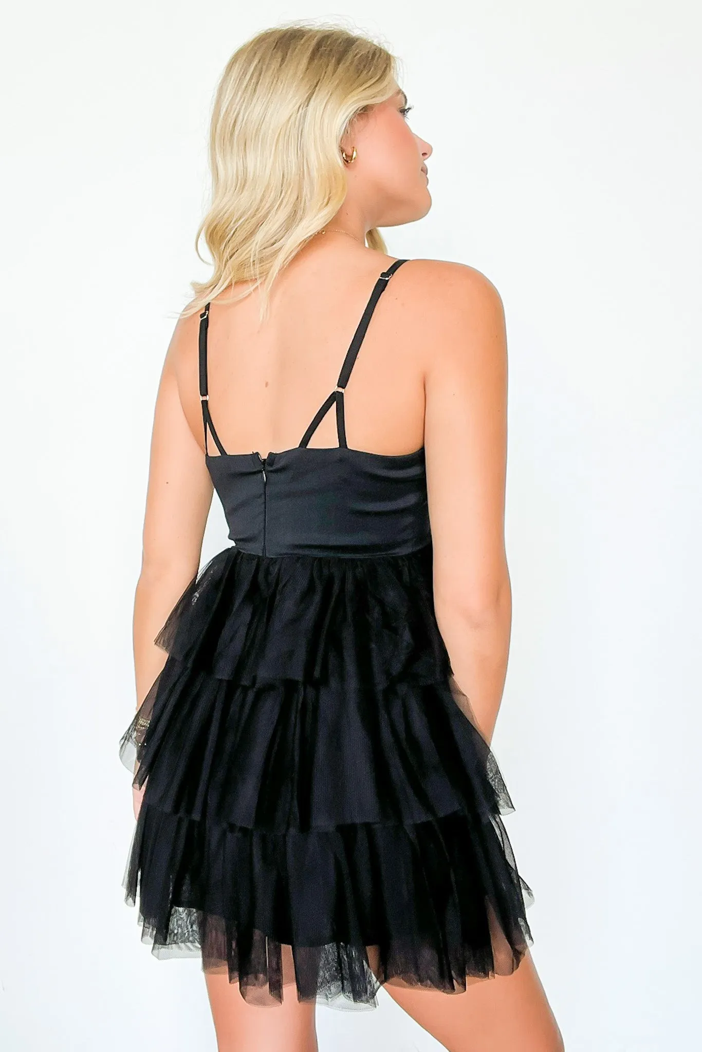 Endlessly Complimented Mesh Ruffle Tiered Dress