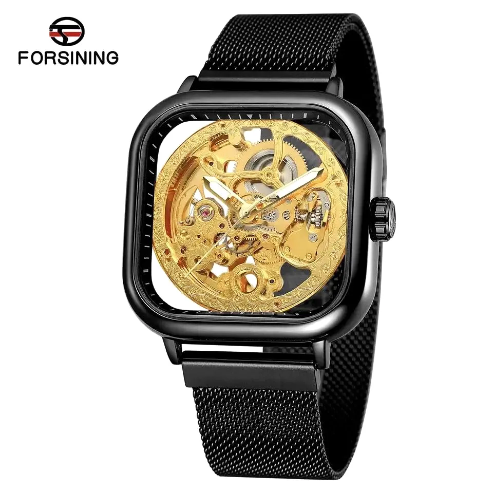 Forsining Mens Black Automatic Mechanical Steampunk Mesh Watch W159327