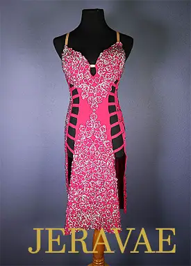 Fucshia pink lace latin Rhythm dress with Swarovski Stones LAT040 sz Medium