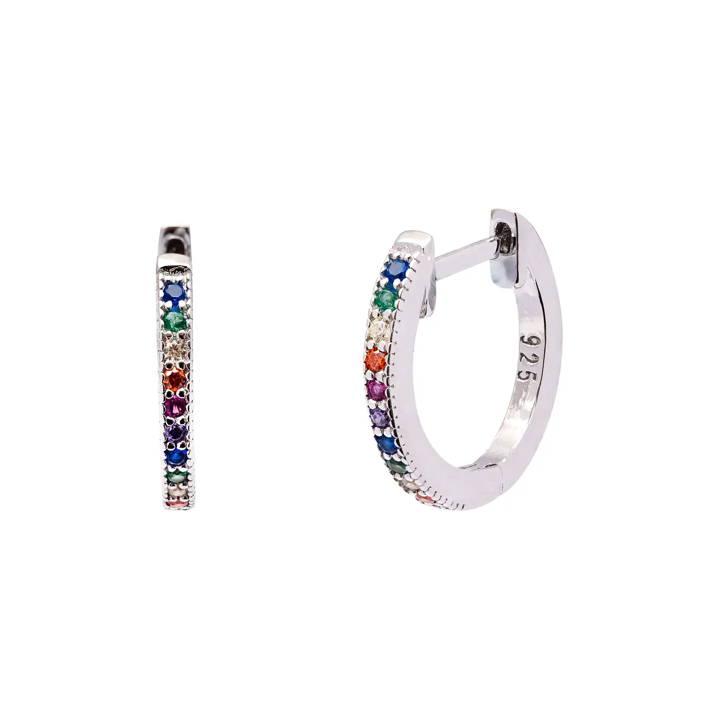 Gam Mini Silver Hoop Multi Gem Earring