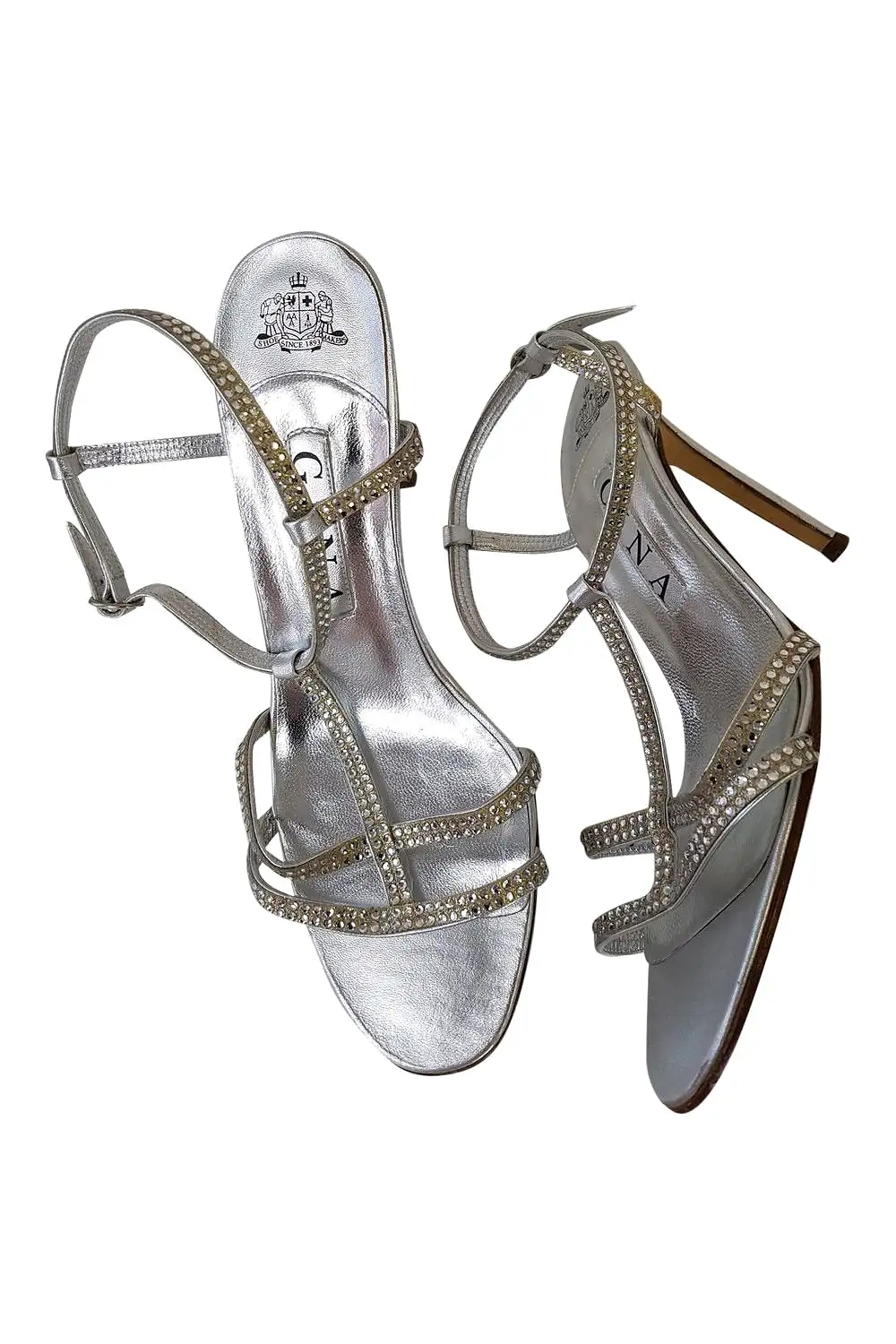 GINA Silver Swarovski Crystal Studded Strappy Shoes (UK 6)