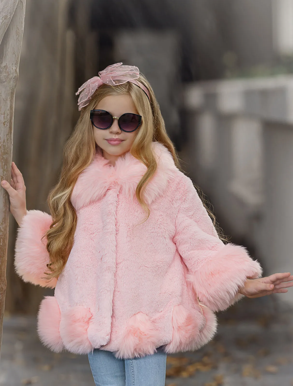 Girls Midi Faux Fur Coat