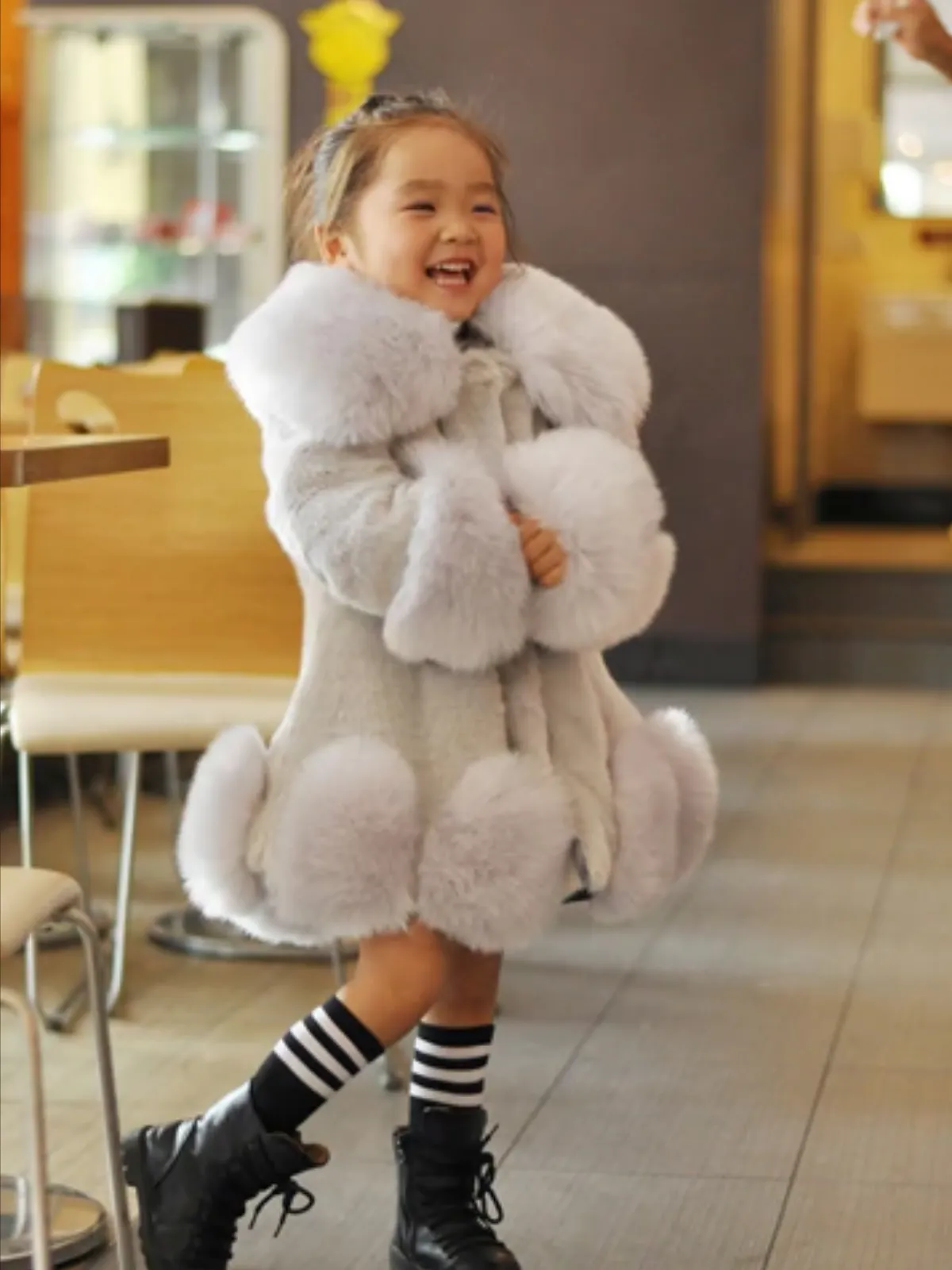 Girls Midi Faux Fur Coat