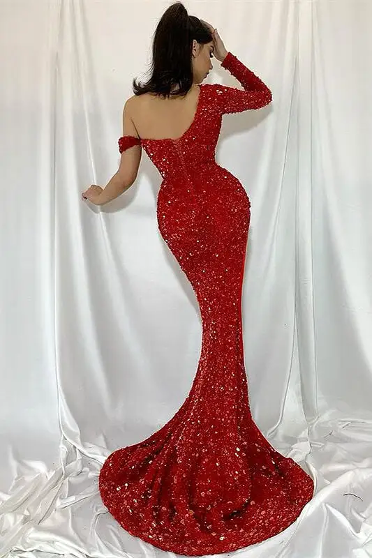 Glamorous One-Shoulder Mermaid Prom Gown with Dazzling Sequins and Sultry Split