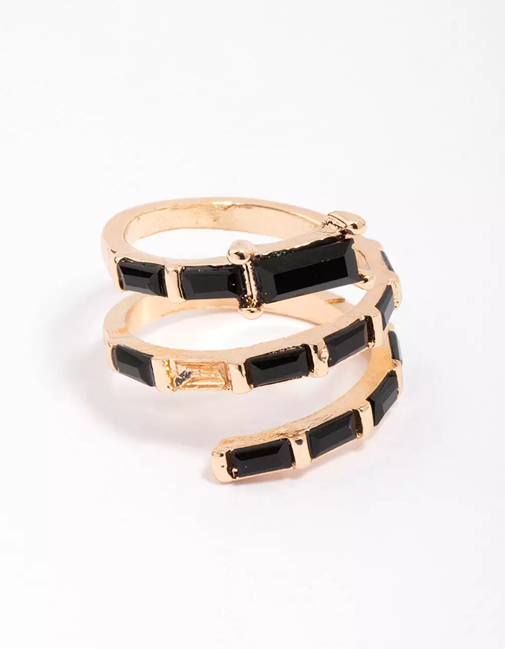 Gold & Black Baguette Wrapped Twisted Ring