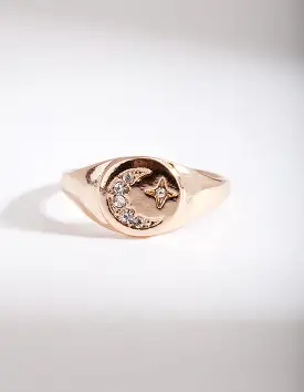 Gold Celestial Diamante Moon Ring