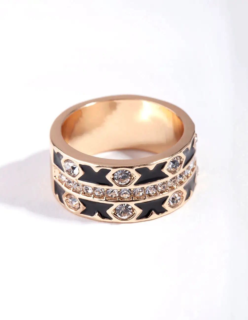 Gold Cross Enamel Diamante Ring