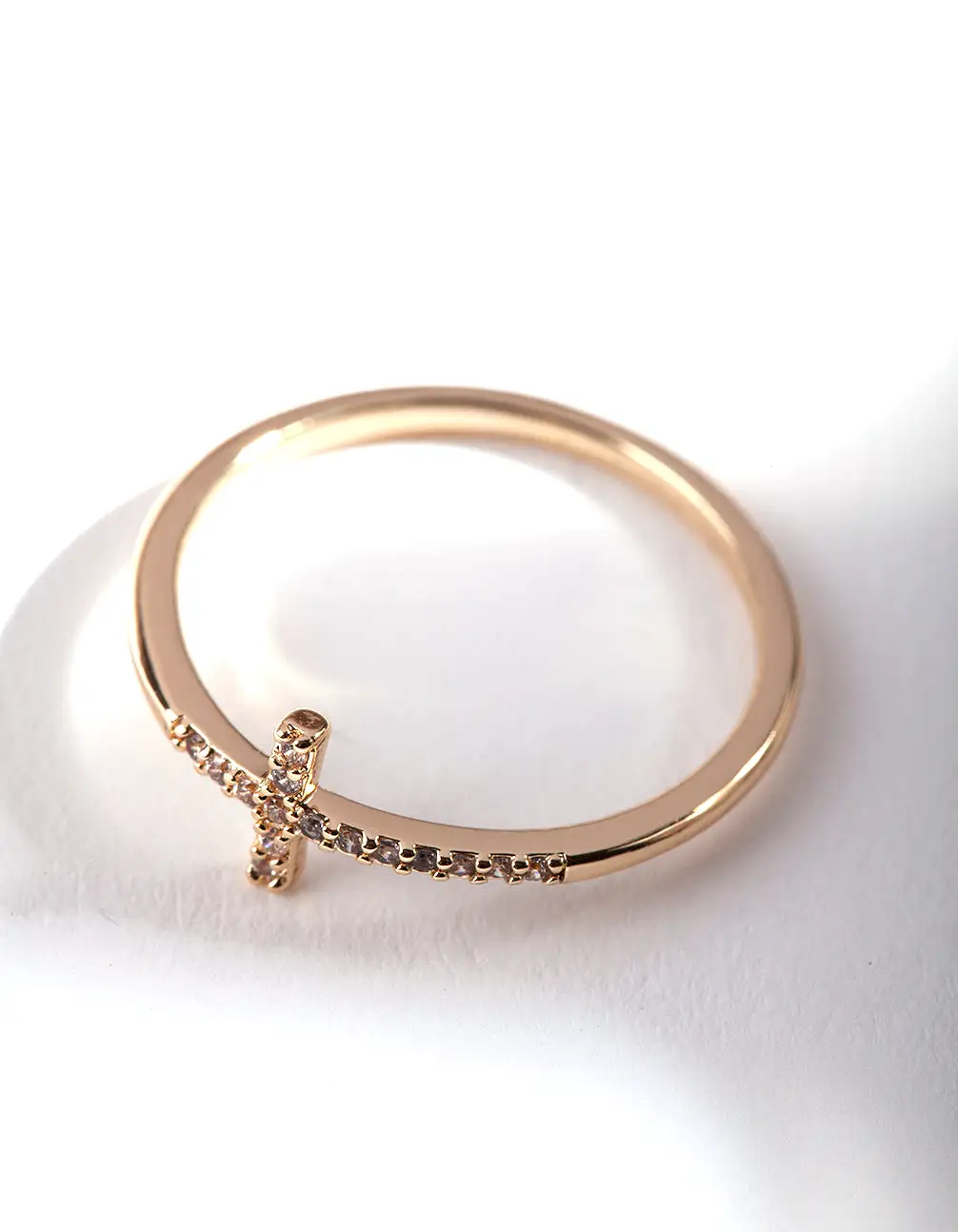 Gold Cubic Zirconia Cross Ring