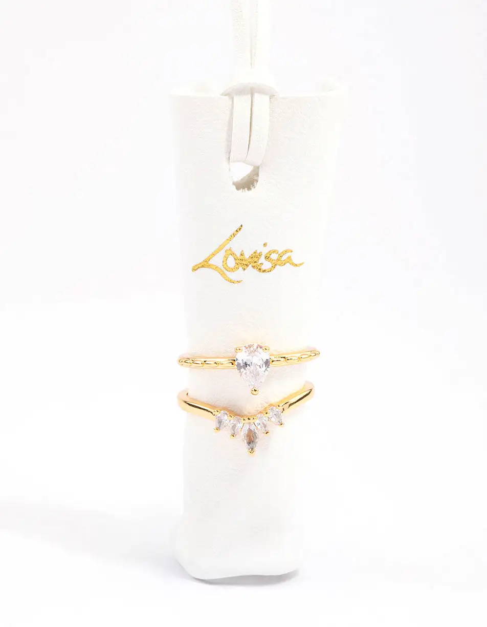 Gold Plated Cubic Zirconia Pearl & Marquise Nest Ring Pack