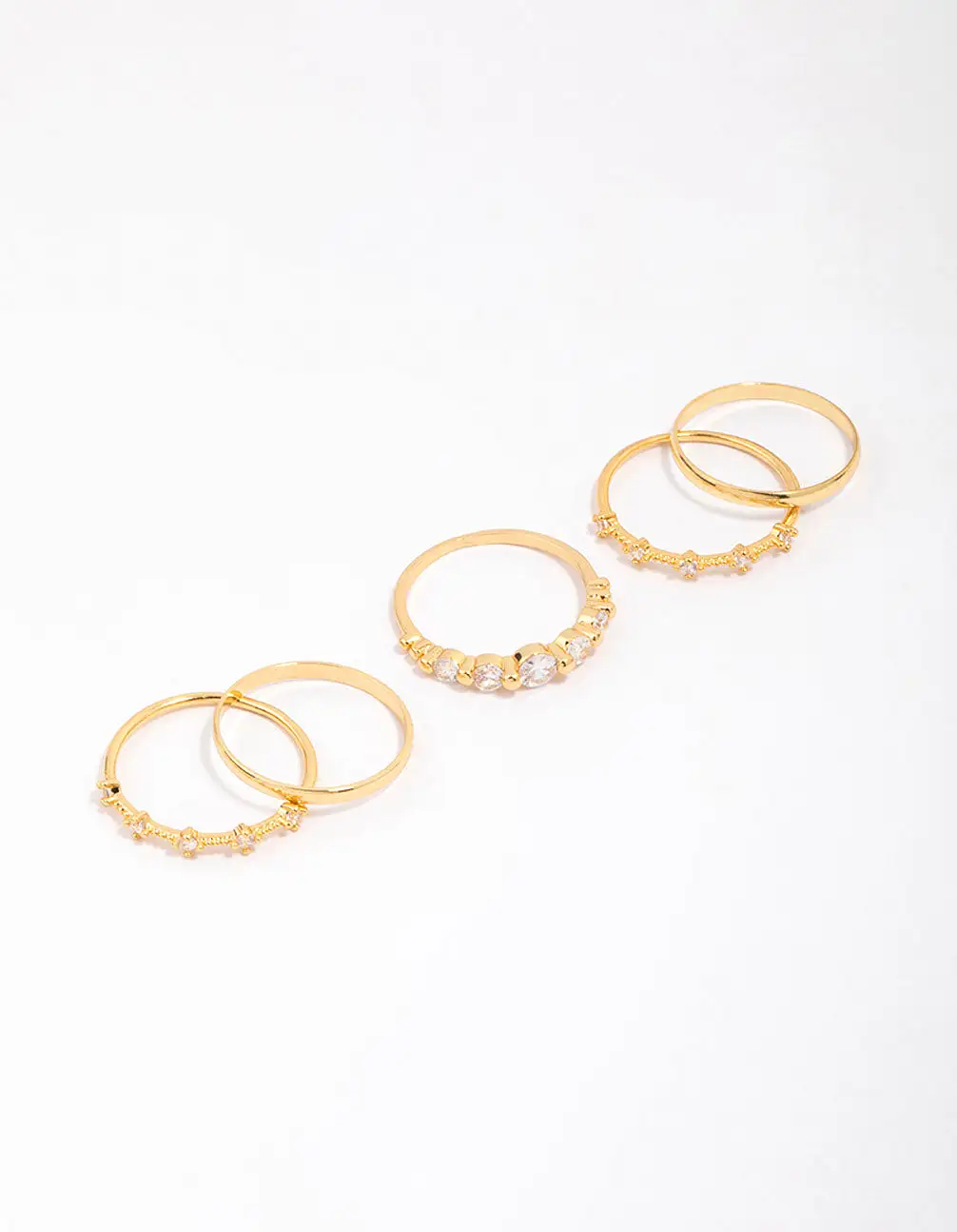 Gold Plated Dainty Cubic Zirconia Stacking Ring 5-Pack