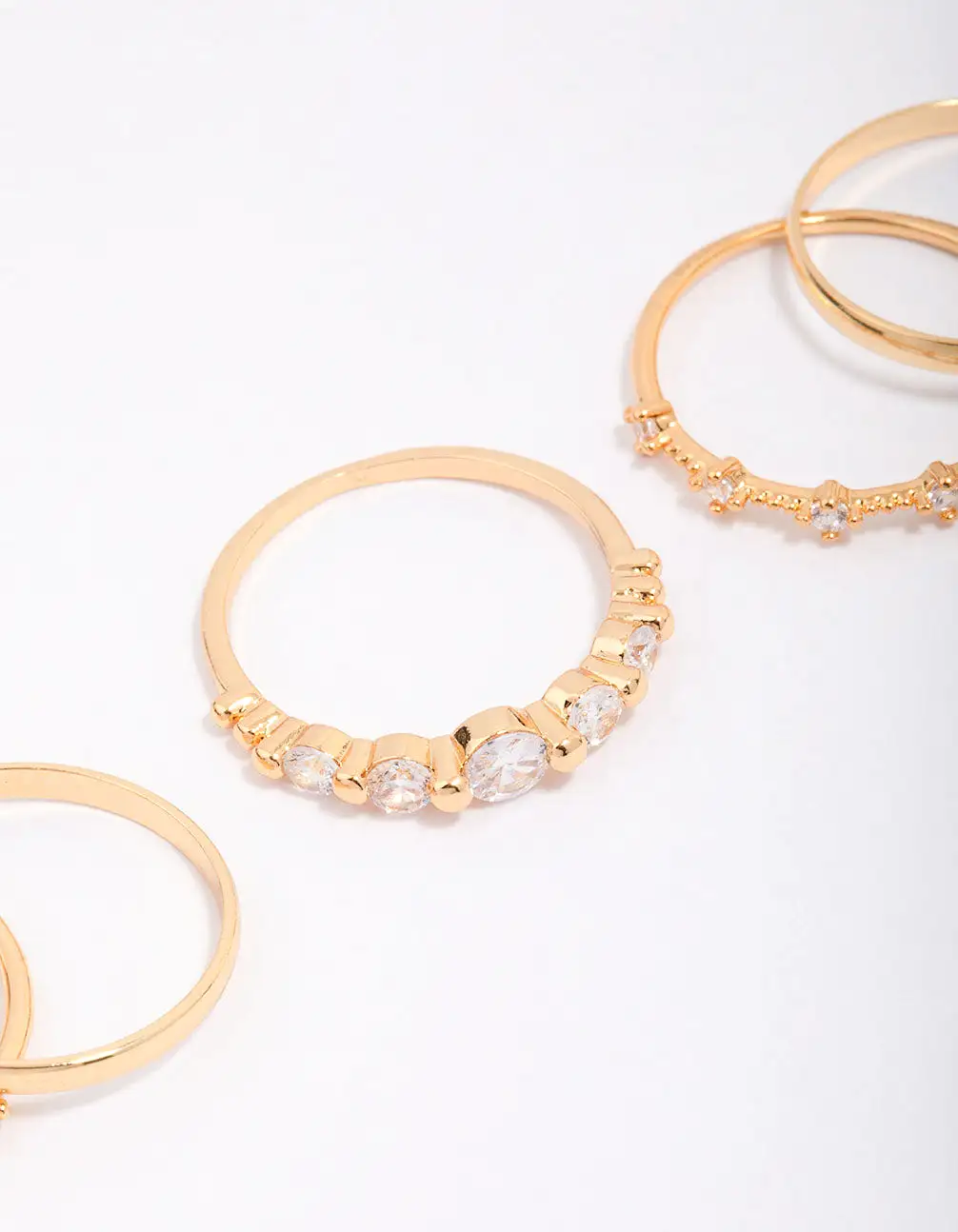 Gold Plated Dainty Cubic Zirconia Stacking Ring 5-Pack