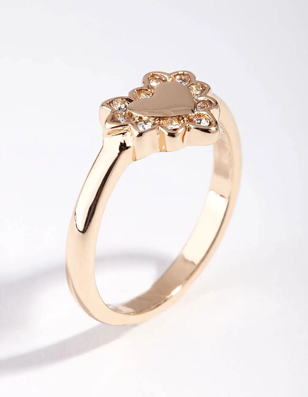 Gold Plated Heart Diamante Ring