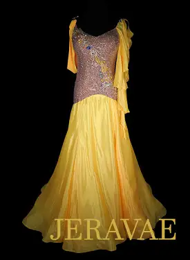 Golden Yellow and Nude Standard Ballroom Dress with Yellow Accents and Solid Swarovski Stones Size M Smo205