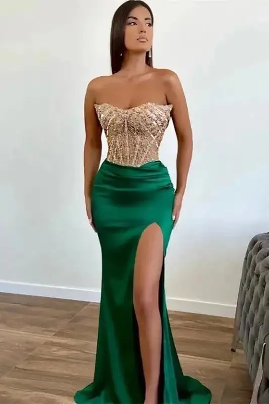 Green Mermaid Prom Dress with Stunning Beadwork and Split