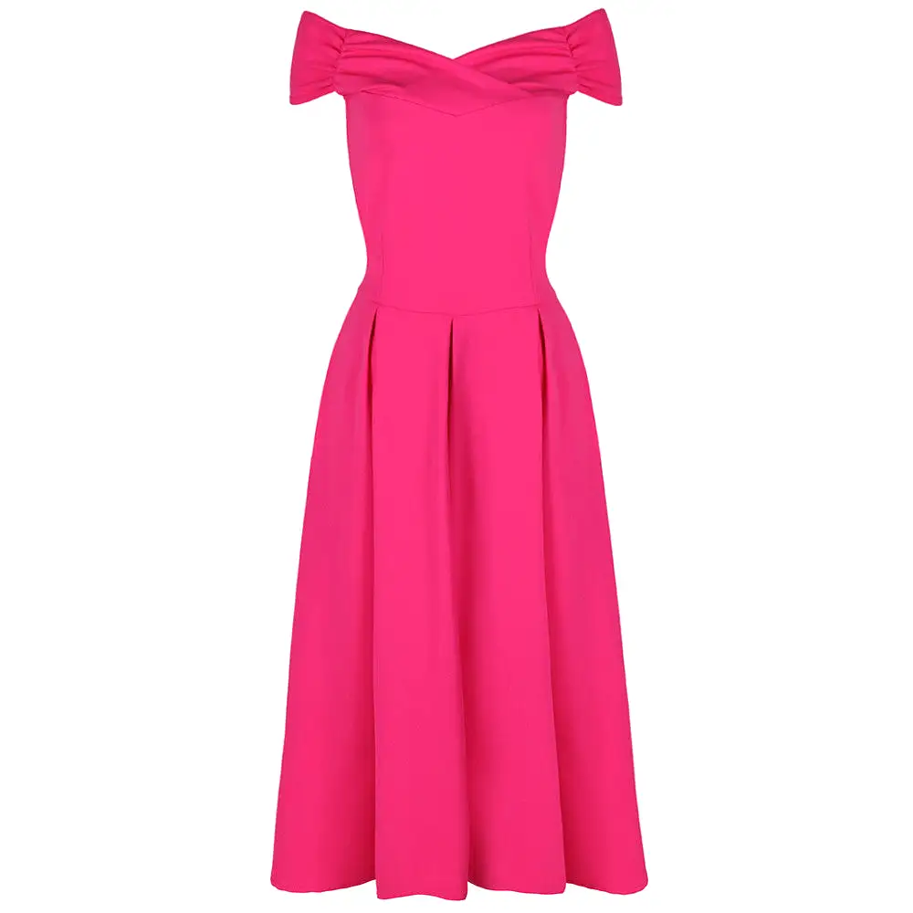 Hot Pink Crossover Bardot 50s Swing Dress