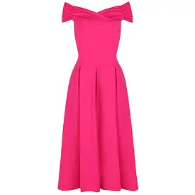 Hot Pink Crossover Bardot 50s Swing Dress