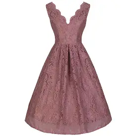 Jolie Moi Vintage Dusky Pink Lace Embroidered 50s Swing Dress