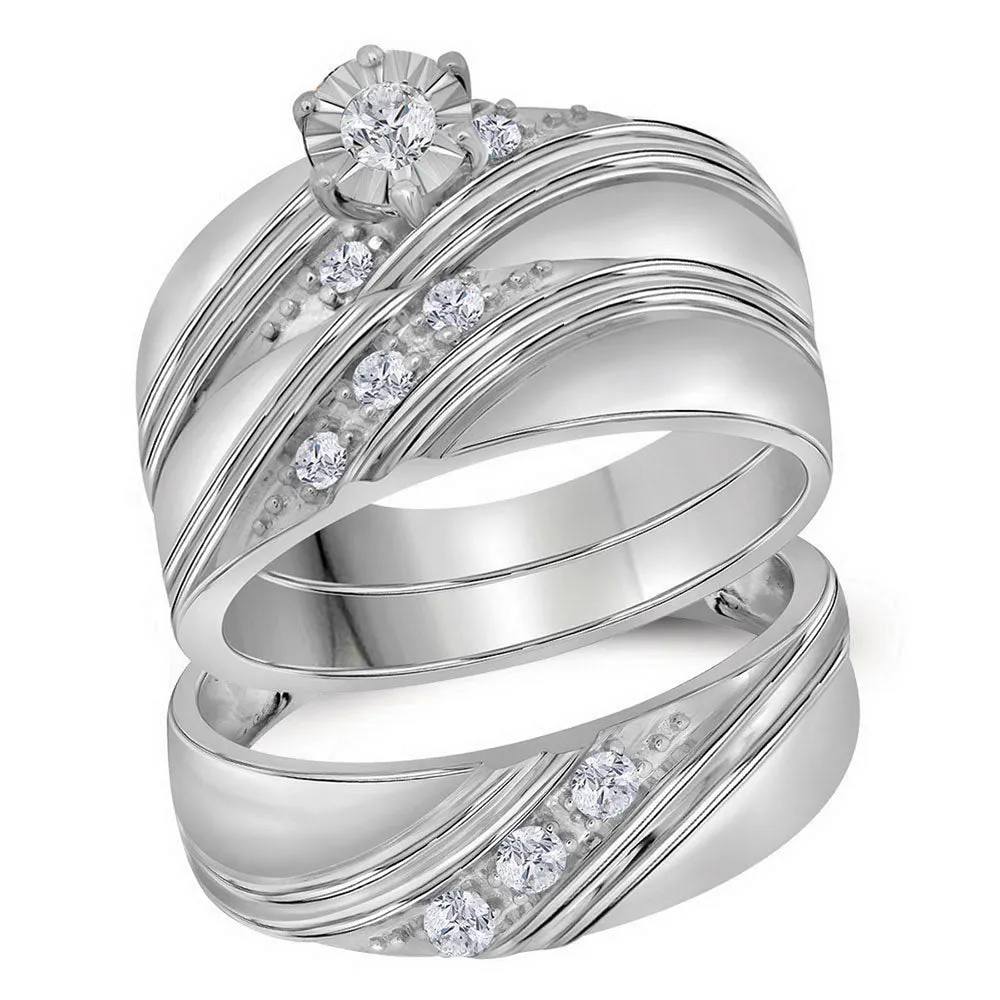 Keene Jewelers 10kt White Gold His Hers Round Diamond Solitaire Matching Wedding Set 1/4 Cttw