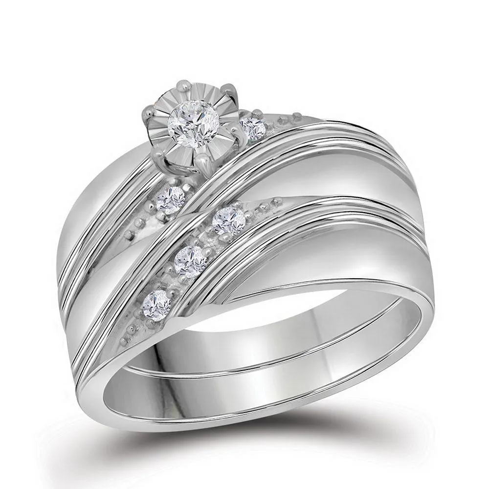 Keene Jewelers 10kt White Gold His Hers Round Diamond Solitaire Matching Wedding Set 1/4 Cttw